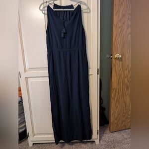 Madewell Dark Blue Halter Tassel Tie Flowy Maxi Dress